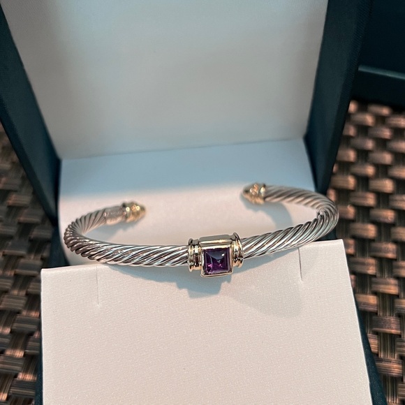 14-Karat Gold & Sterling Silver Amethyst Flexible Cuff...